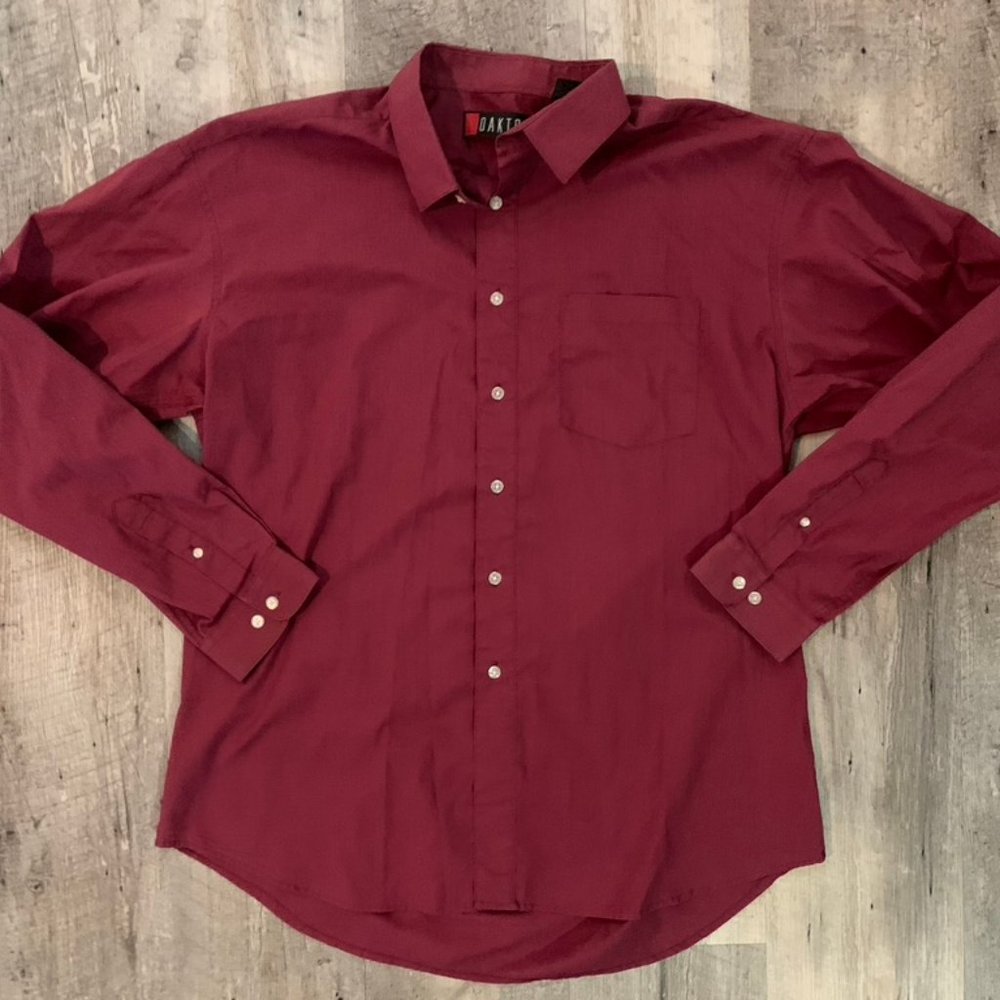 Red Button Dress Long Sleeve Shirt Mens sz XL